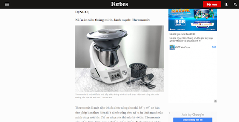 Thermomix được trang Forbes đánh giá là thiết bị nấu ăn thông minh, lành mạnh